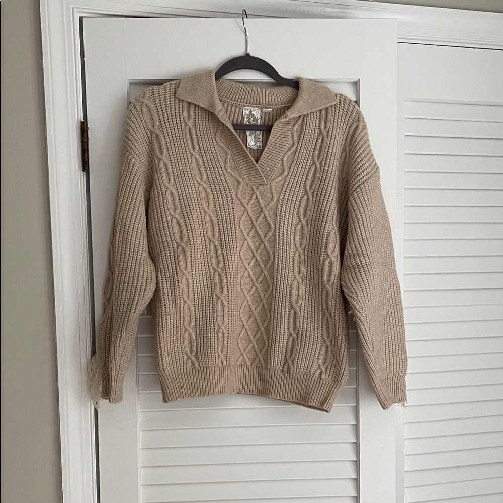 Free People Beige Cable Knit Sweater